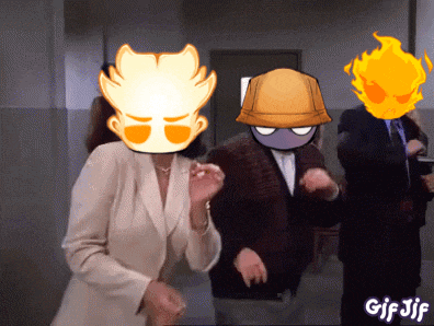 a group of people are dancing in a hallway with gif jif in the bottom right corner