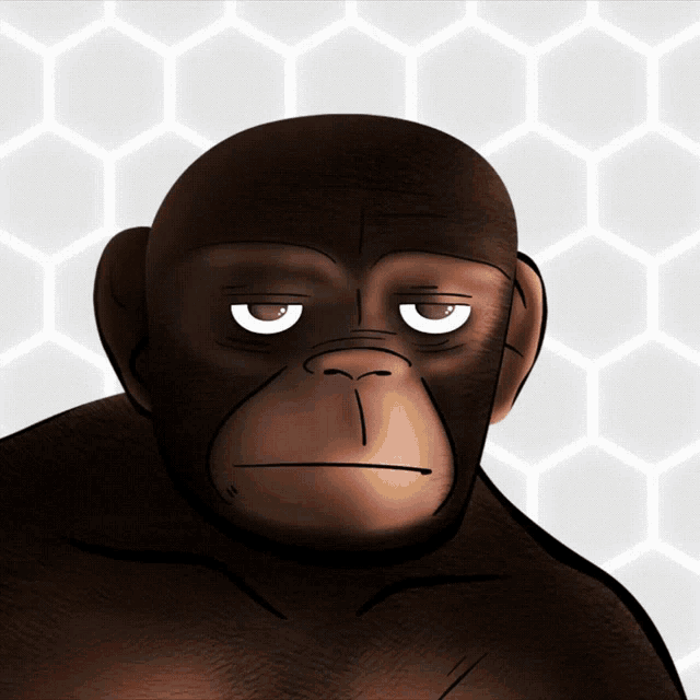 a cartoon of a chimpanzee with a serious expression on his face