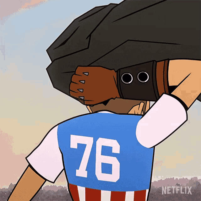 a cartoon character with the number 76 on his back