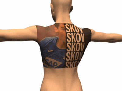 the back of a mannequin has a picture of a man and the word skov on it
