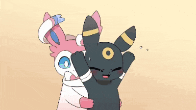a cartoon of a black and pink pokemon hugging each other