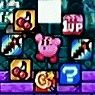 kirby is surrounded by a bunch of icons in a game .