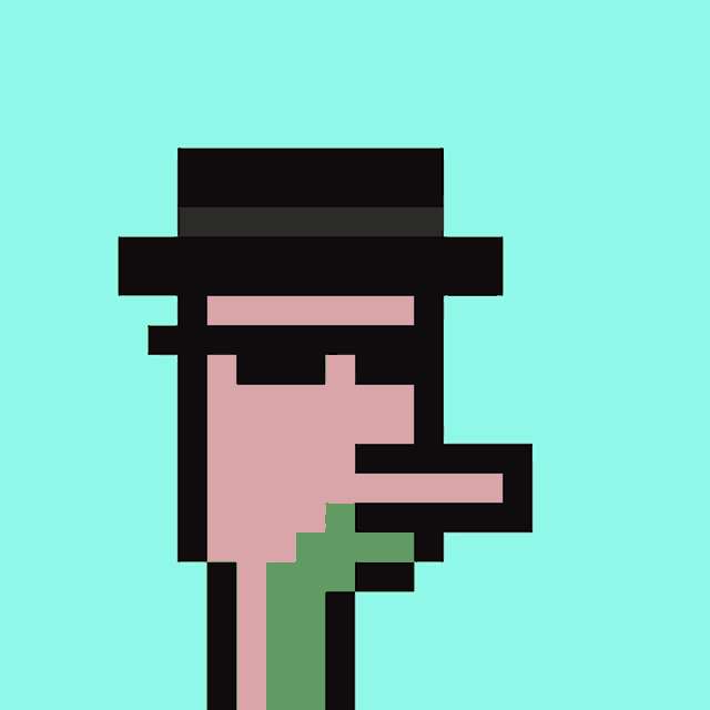 a pixel art drawing of a man wearing a hat and smoking a cigarette