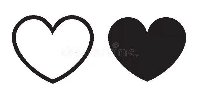 two black hearts on a white background , one of which is a silhouette .
