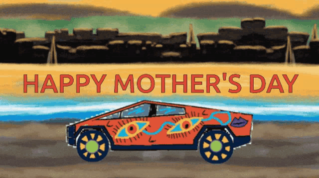a drawing of a car on a beach with the words happy mother 's day