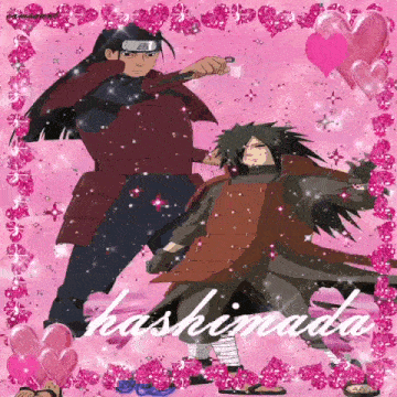 a picture of hashimada and madara with pink hearts
