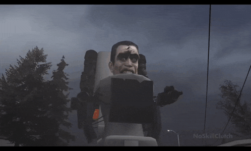 a statue of a man with a scar on his face and the words no skill clutch on the bottom