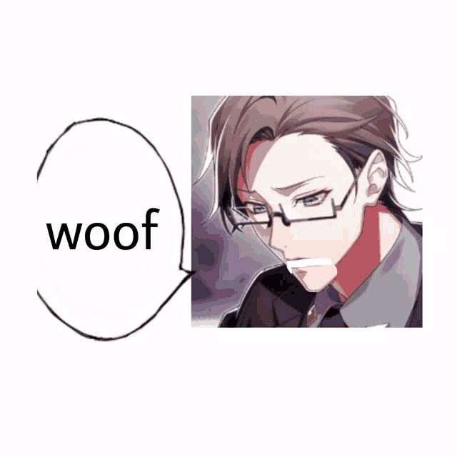 a picture of a man with glasses and the word woof next to it