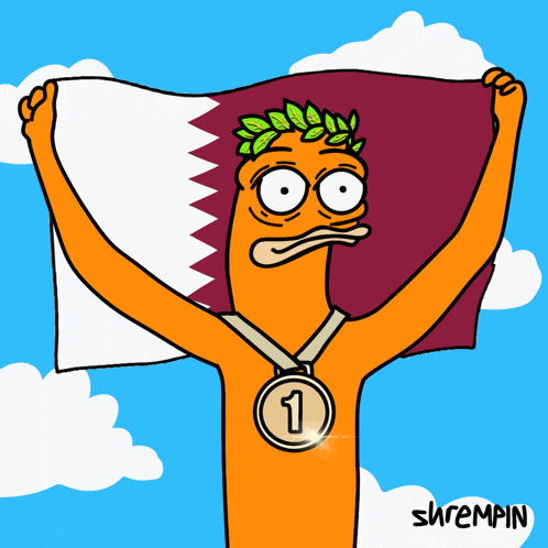 a cartoon of a man holding a flag and a medal with the number 3