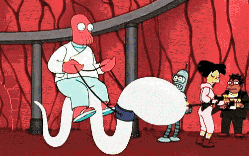 a group of cartoon characters are standing around a giant white worm