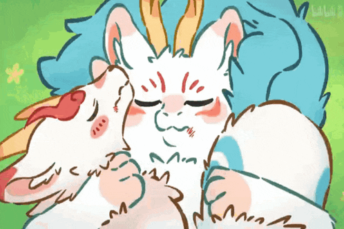 a drawing of two animals with their eyes closed and the word bilibili on the bottom right corner