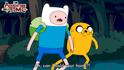 a poster for adventure time shows finn and jake walking in the woods
