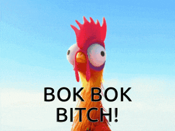 a picture of a rooster with the words bok bok bitch