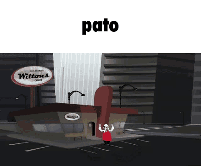 a cartoon drawing of a diner with pato written above it