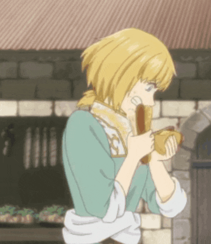 a cartoon character is eating a hot dog