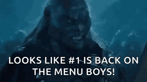 a man with a mask on his face and the words `` looks like # 1 is back on the menu boys ''
