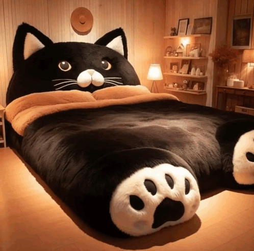 a bed made to look like a cat with paws