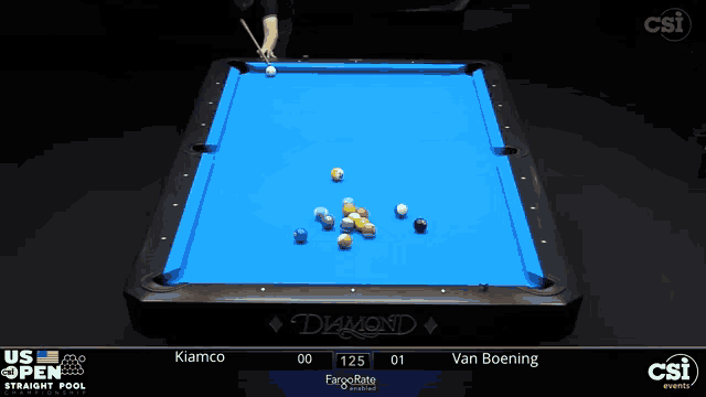 a pool table with a blue cloth that says diamond