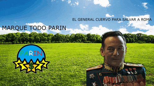 a picture of a man in a field with the words marque todo parin on the top
