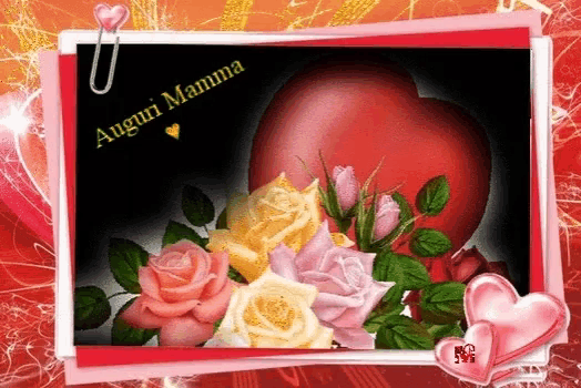 a picture of roses and a heart with the words auguri mamma