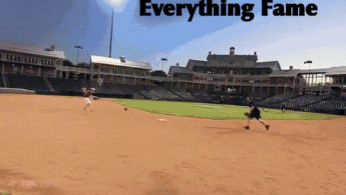 a baseball field with the words " everything fame " on the top