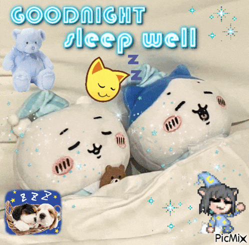 a picture of stuffed animals sleeping with the words goodnight sleep well