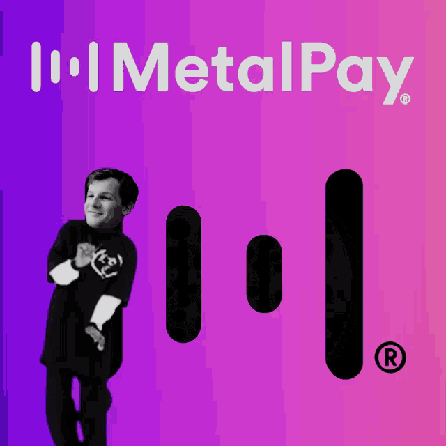 a metalpay logo with a boy in the background