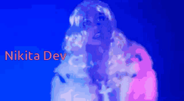 a blue background with the name nikita dev written in red