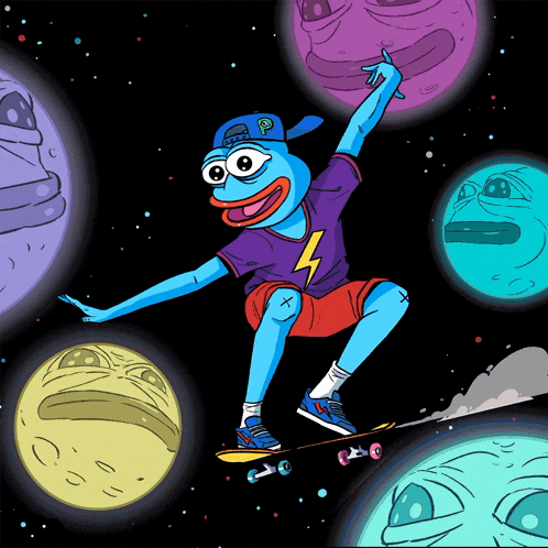 a cartoon of pepe the frog riding a skateboard