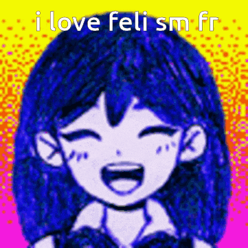a drawing of a girl laughing with the words i love feli sm fr on the bottom