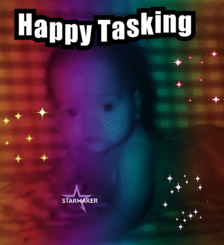 a picture of a baby with the words happy tasking written above it