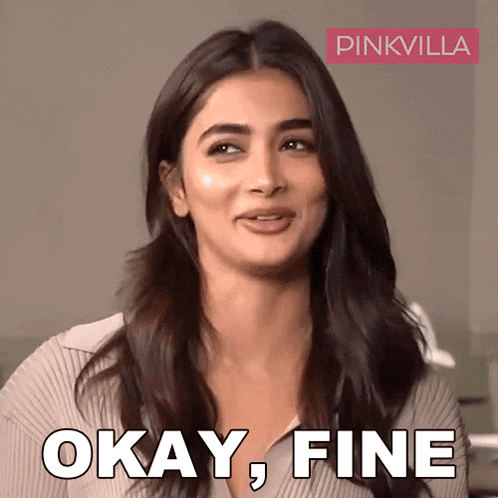a woman says okay fine in front of a pink villa logo