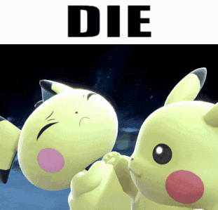 a picture of two pikachu holding hands with the words die above them