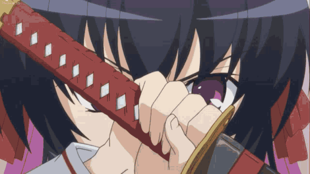 a girl with purple eyes is holding a sword in front of her face and the screen says tokyo ghoul