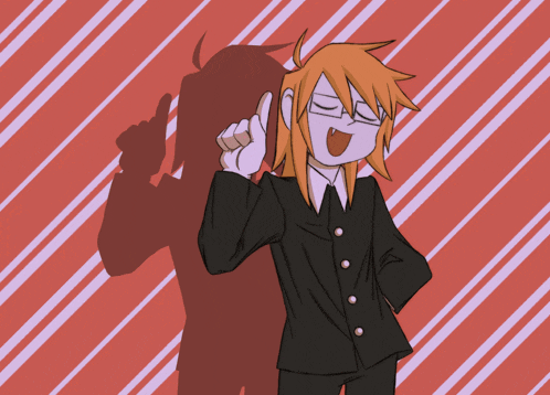 a cartoon character giving a thumbs up with a red and white striped background