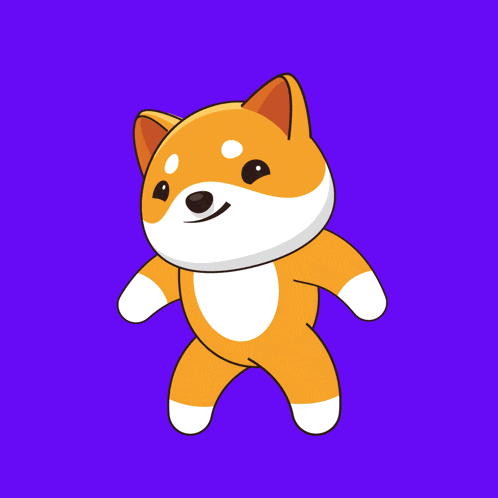 a cartoon dog with its arms outstretched on a purple and orange background
