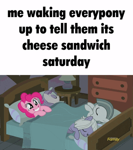 a cartoon of pinkie pie and a pony laying in bed