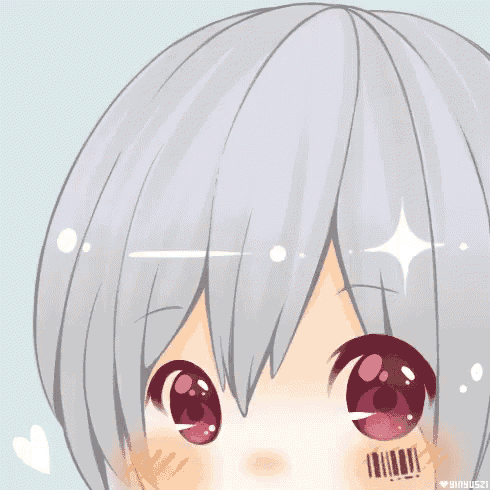a drawing of a girl with white hair and red eyes has a heart in the bottom right corner