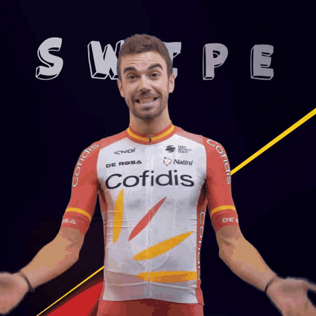 a man wearing a red and white jersey that says cofidis on it