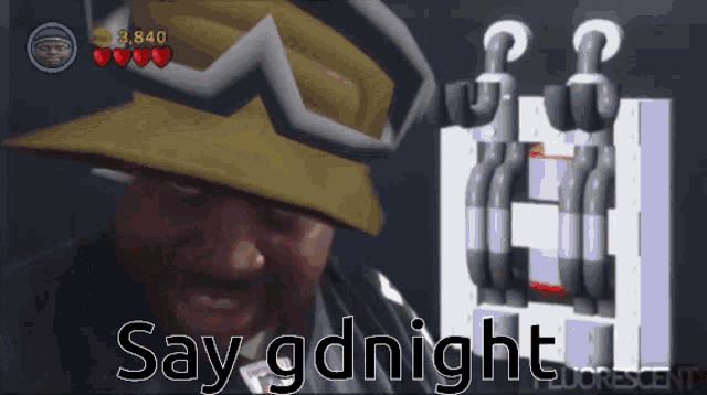 a man in a hat says say gdnight