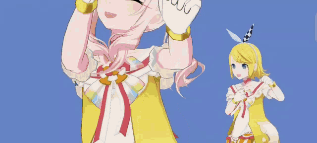 a girl with pink hair is holding a blue circle in front of her face