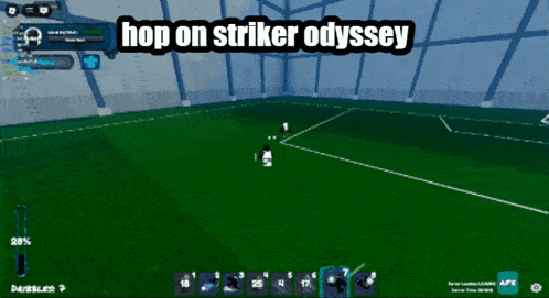 a screenshot of a video game with the words hop on striker odyssey
