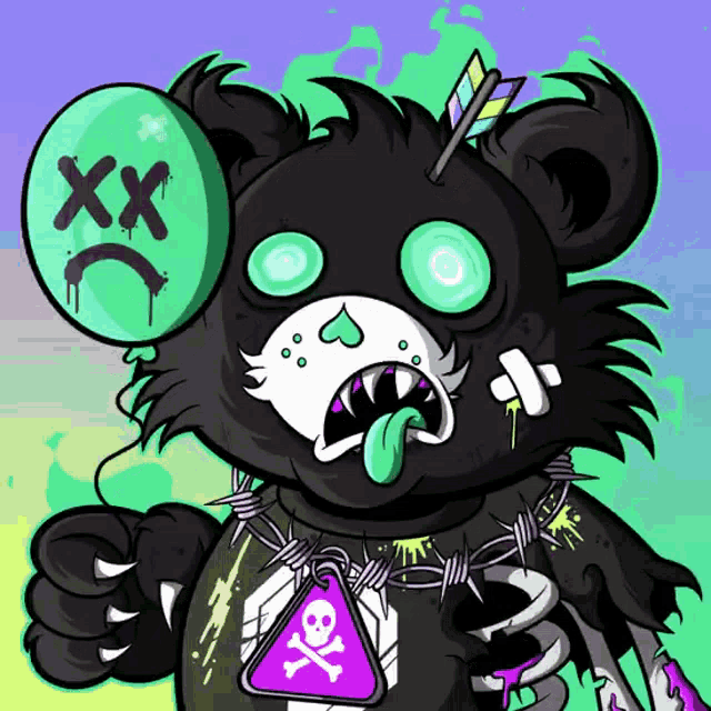 a cartoon drawing of a teddy bear with a balloon that says xx