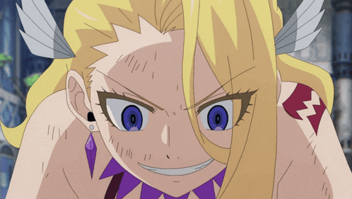 a close up of a cartoon character with a tattoo of a lightning bolt