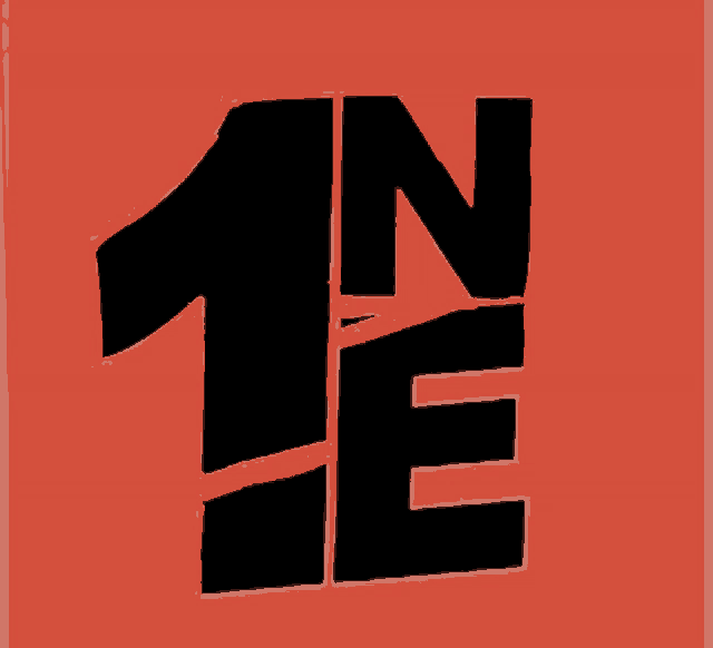 a red background with a black number 1 and the letter e