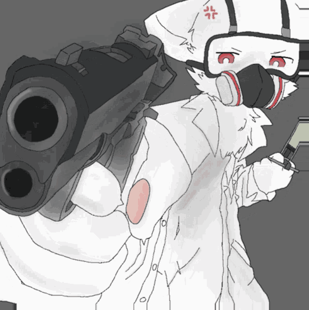 a drawing of a furry character wearing a gas mask