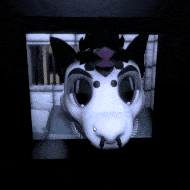 a 3d rendering of a wolf 's head with a purple nose
