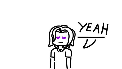 a black and white drawing of a person with purple eyes and the words very sad