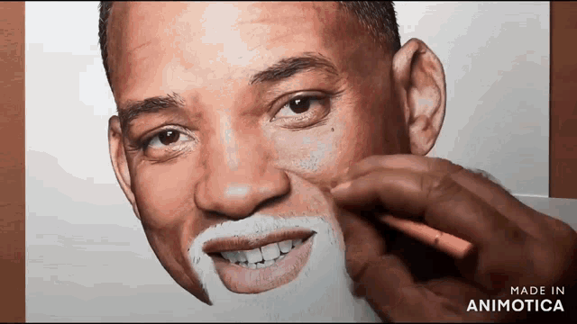 a drawing of a man with a white beard is made in animotica