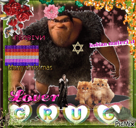 a picture of a cartoon character with the words merry christmas love crug on the bottom